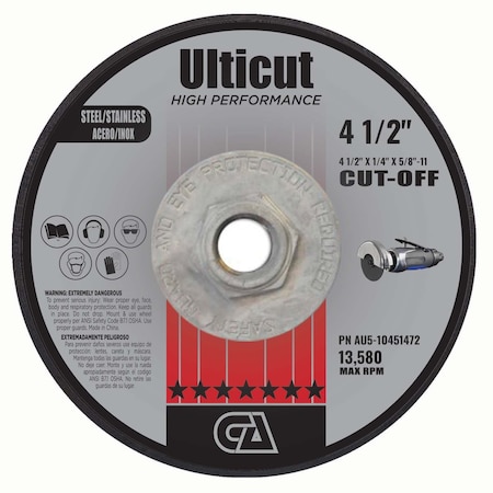 Continental Abrasives 4-1/2" x 1/4" x 5/8-11" Ulticut T27 Depressed Center Grinding Wheel AU5-10451472